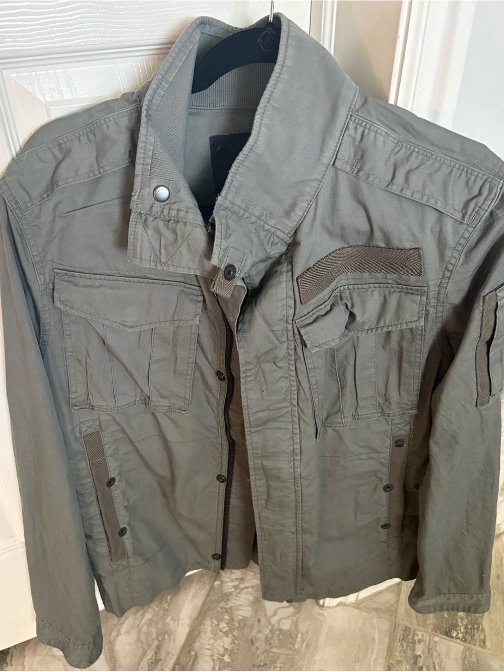 Men’s G-Star RAW military utility field jacket in a washed grey/olive. Size M